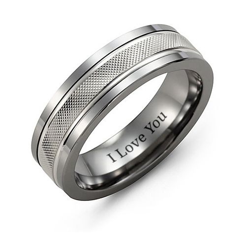 Men's Polished & Diamond-Cut Textured Ring – Tungsten