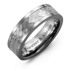 Men's Hammered Inlay Ring – Tungsten