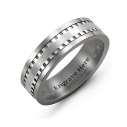 Men's Geometric Trail Tungsten Ring with Custom Inlay in Tungsten & Sterling Silver