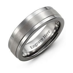 Men's Simple Banded Inlay Ring in Tungsten