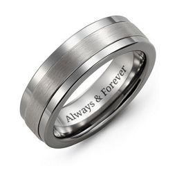 Men's Simple Banded Inlay Ring in Tungsten