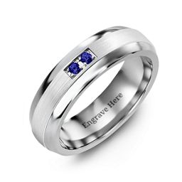 Men's Gemstone Dome Ring with Brushed Inlay