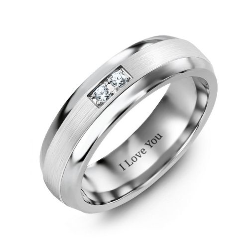 Men's Gemstone Dome Ring with Brushed Inlay – Tungsten with Cubic Zirconia