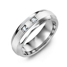 Men's Two Stone Dome Ring with Brushed Inlay