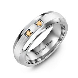Men's Two Stone Dome Ring with Brushed Inlay