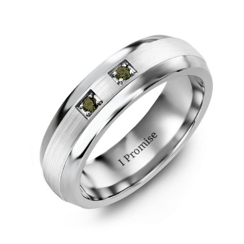 Men's Two Stone Dome Ring with Brushed Inlay – Tungsten with Alexandrite