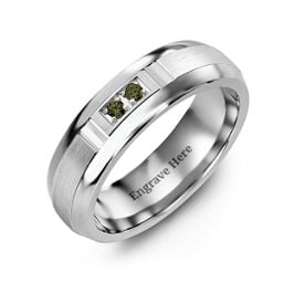 Men's Two Stone Ring with Brushed & Grooved Inlay