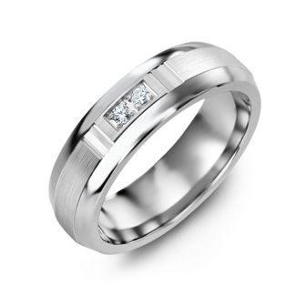 Men's Two Stone Ring with Brushed & Grooved Inlay