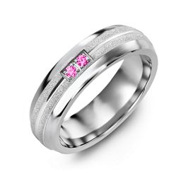 Men's Two Gemstone Ring with Banded Textured Inlay