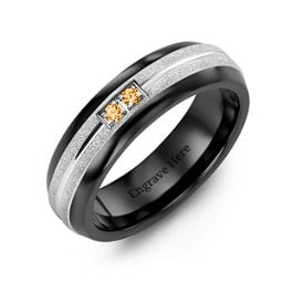 Men's Two Gemstone Ring with Banded Textured Inlay