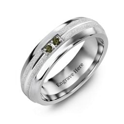 Men's Two Gemstone Ring with Banded Textured Inlay