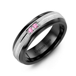 Men's Two Gemstone Ring with Banded Textured Inlay