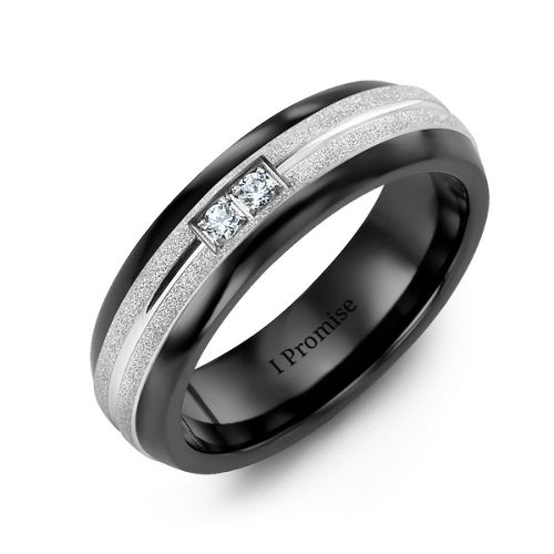 Men's Two Gemstone Ring with Banded Textured Inlay – Ceramic with Diamond