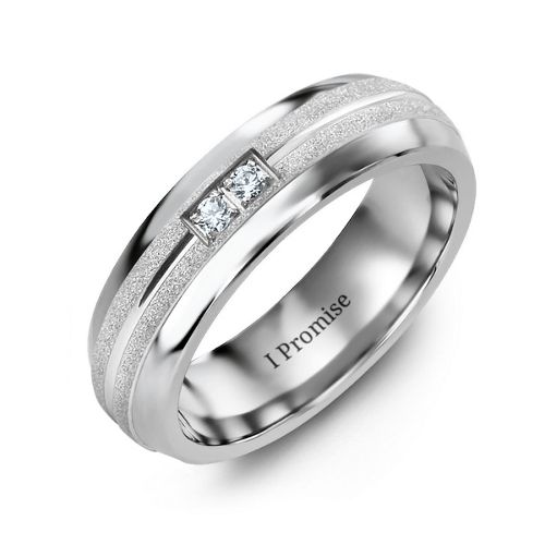 Men's Two Gemstone Ring with Banded Textured Inlay – Tungsten with Cubic Zirconia