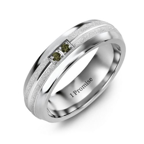 Men's Two Gemstone Ring with Banded Textured Inlay – Tungsten with Alexandrite