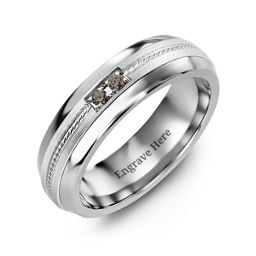 Men's Two Stone Ring with Rope Detail Inlay