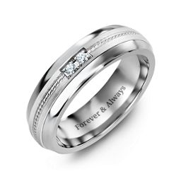 Men's Two Stone Ring with Rope Detail Inlay in Tungsten with Cubic Zirconia