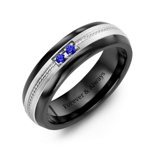 Men's Two Stone Ring with Rope Detail Inlay