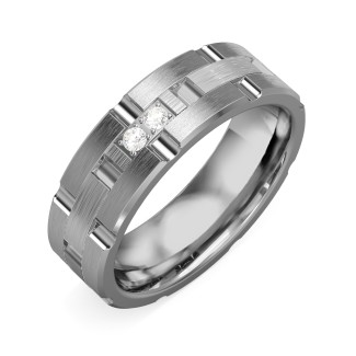 Men's Two Stone Grooved and Brushed Ring