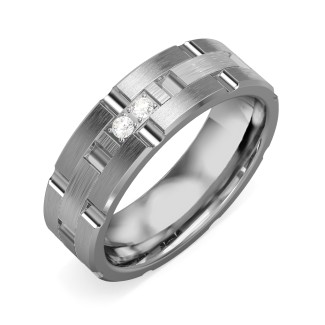 Men's Two Stone Grooved and Brushed Ring