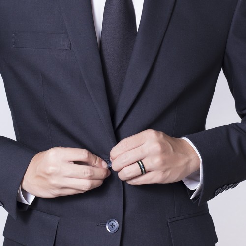 Men's Two Stone Grooved and Brushed Ring with Textured Inlay