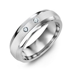 Men's Two Gemstone Dome Ring with Brushed Inlay