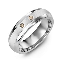 Men's Two Gemstone Dome Ring with Brushed Inlay