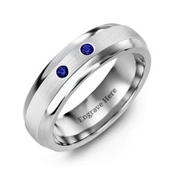 Men's Two Gemstone Dome Ring with Brushed Inlay
