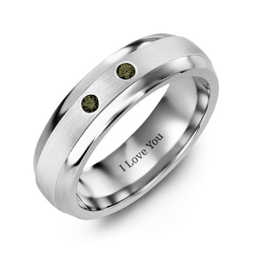 Men's Two Gemstone Dome Ring with Brushed Inlay