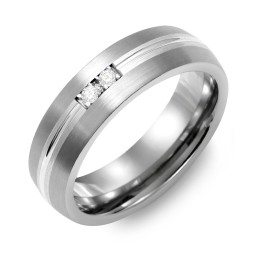 Men's 2-Stone Carved Dome Ring With Brushed Inlay