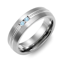 Men's 2-Stone Rope Dome Ring With Brushed Inlay in Tungsten