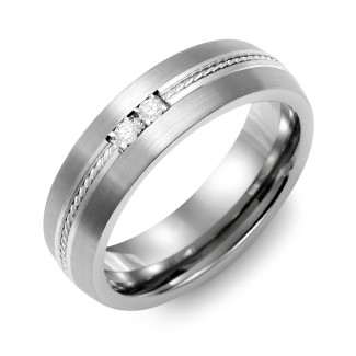 Men's 2-Stone Rope Dome Ring With Brushed Inlay