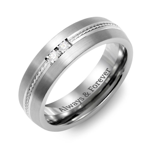 Men's 2-Stone Rope Dome Ring With Brushed Inlay