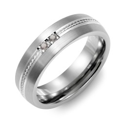 Men's 2-Stone Rope Dome Ring With Brushed Inlay in Tungsten with Smokey Quartz