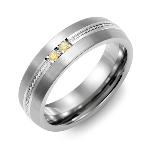 Men's 2-Stone Rope Dome Ring With Brushed Inlay – Tungsten with Citrine