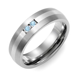 Men's 2-Stone Dome Ring With Brushed Inlay in Tungsten