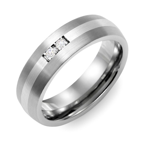 Men's 2-Stone Dome Ring With Brushed Inlay – Tungsten with Diamond