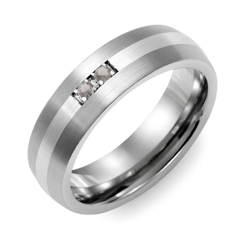 Men's 2-Stone Dome Ring With Brushed Inlay – Tungsten with Smokey Quartz