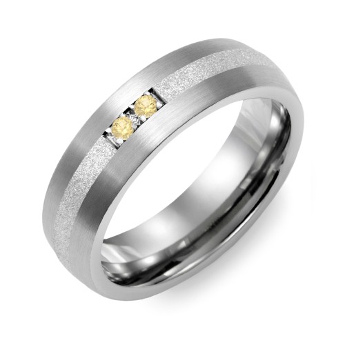 Men's 2-Stone Dome Ring With Sandblasted Inlay – Tungsten with Citrine