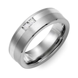 Men's 2-Stone Brushed Ring With Off-Center Inlay