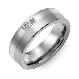Men's 2-Stone Brushed Ring With Off-Center Inlay