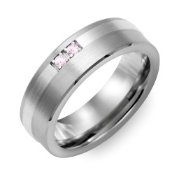 Men's 2-Stone Brushed Ring With Off-Center Inlay