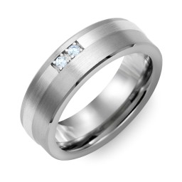 Men's 2-Stone Brushed Ring With Off-Center Inlay