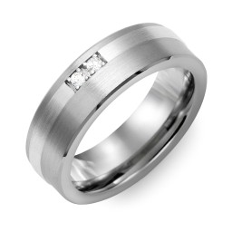 Men's 2-Stone Brushed Ring With Off-Center Inlay in Tungsten with Cubic Zirconia