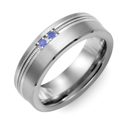 Men's 2-Stone Brushed Ring With Off-Center Milgrain Inlay