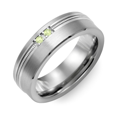 Men's 2-Stone Brushed Ring With Off-Center Milgrain Inlay