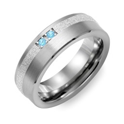 Men's 2-Stone Brushed Ring With Off-Center Sandblasted Inlay in Tungsten