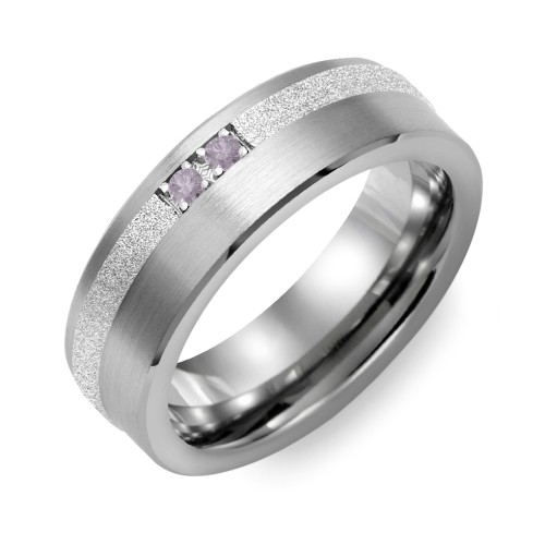 Men's 2-Stone Brushed Ring With Off-Center Sandblasted Inlay