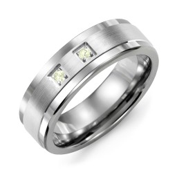 Men's 2-Stone Brushed Ring With Inlay