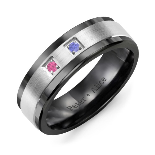 Men's 2-Stone Brushed Ring With Inlay